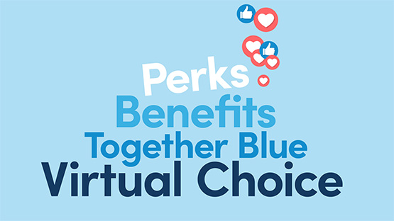 perks benefits together blue virtual choice in text